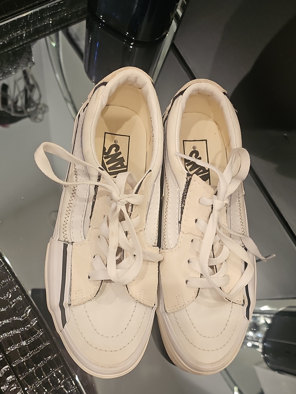 Vans Women's Low-Top White Canvas Sneakers with Black Stripe